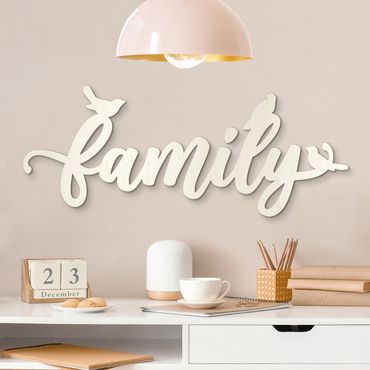 Decorazione da parete in legno scritte 3D - Family con passeri