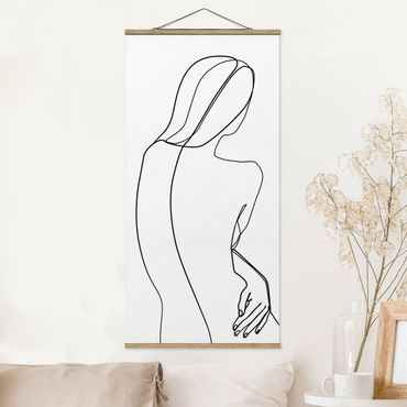 Quadro su tessuto con stecche per poster - Line Art indietro Donna Bianco e nero - Verticale 2:1