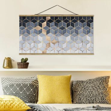 Foto su tessuto da parete con bastone - Elisabeth Fredriksson - Bianco d'oro Geometria Blu - Orizzontale 1:2