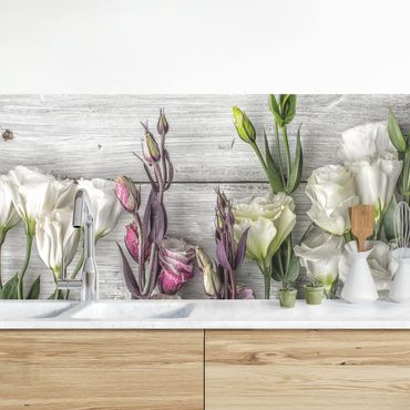 Rivestimento cucina - Tulipani e rose su legno shabby