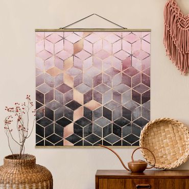 Quadro su tessuto con stecche per poster - Elisabeth Fredriksson - Rosa Grigio d'oro Geometria - Quadrato 1:1