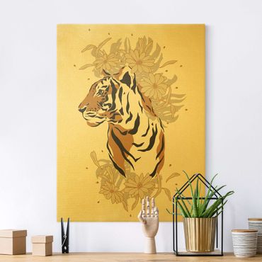 Quadro su tela oro - Animali del safari - Ritratto di tigre