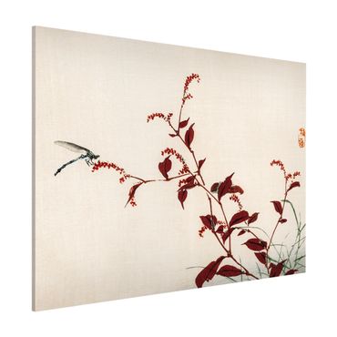 Lavagna magnetica - Asian Vintage Disegno Red Branch con libellula - Formato orizzontale 3:4