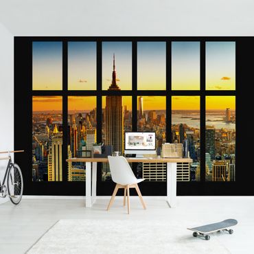 Carta da parati - Window View Manhattan Skyline sunset