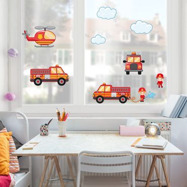 Adesivi da finestra Firefighter Set with Vehicles