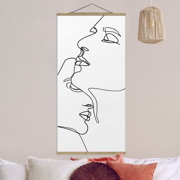 Quadro su tessuto con stecche per poster - Line Art Tender Faces Bianco e nero - Verticale 2:1
