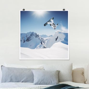 Poster - Snowboarder di volo - Quadrato 1:1