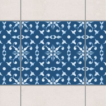 Adesivo per piastrelle - Dark Blue White Pattern Series No.06