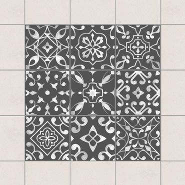 Adesivo per piastrelle - Pattern Dark Gray White Series - Mix 10cm x 10cm