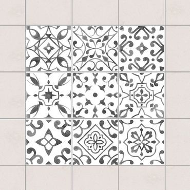 Adesivo per piastrelle - Pattern Gray White Set - Mix 10cm x 10cm