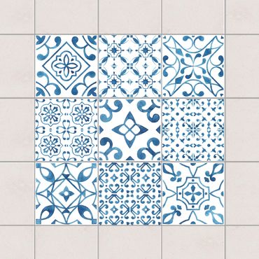 Adesivo per piastrelle - Blue White Pattern Mix 10cm x 10cm