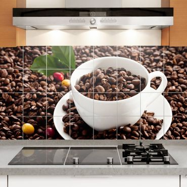 Adesivo per piastrelle - Coffee Cup With Roasted Coffee Beans - Quadrato