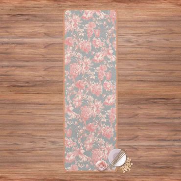Tappetino yoga - Incisione floreale su rame rosa-grigio