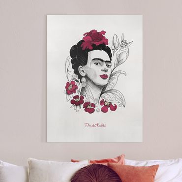 Stampa su tela - Ritratto di Frida Kahlo con fiori - Formato verticale 3:4
