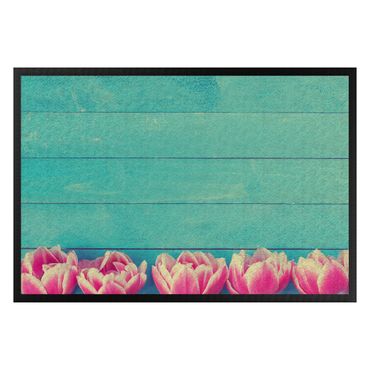 Zerbino - Pink Tulips on Turquoise