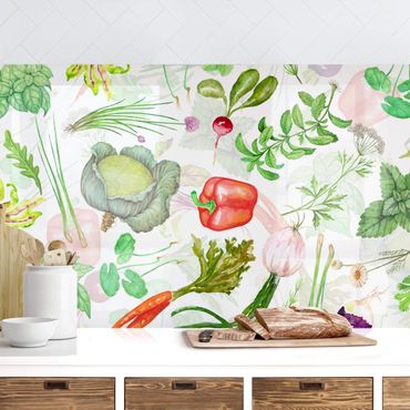 Rivestimenti per cucina - Illustrazione di verdure con erbe aromatiche