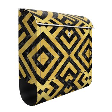 Cassetta postale - Mix geometrico di piastrelle Art déco in marmo dorato nero