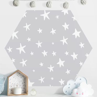 Carta da parati esagonale adesiva con disegni - Grandi stelle disegnate con cielo grigio