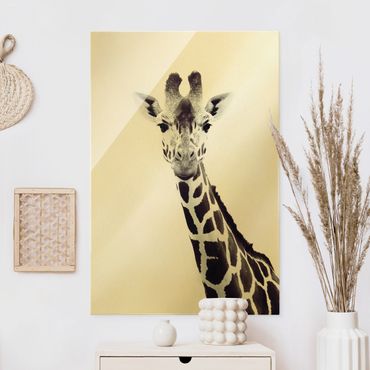 Quadro in vetro - Ritratto di giraffa in bianco e nero