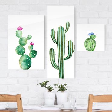 Quadro in vetro - Watercolor Cactus Set - 3 parti set