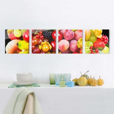 Quadro in vetro - Colorful Exotic Fruits - 4 parti set
