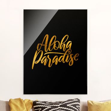 Quadro in vetro - Gold - Aloha Paradise On Black - Verticale 4:3