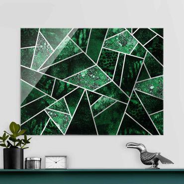 Quadro in vetro - Geometria dorata - Smeraldo scuro - Formato orizzontale