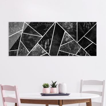 Quadro in vetro - Geometria dorata - Triangoli grigi - Panorama