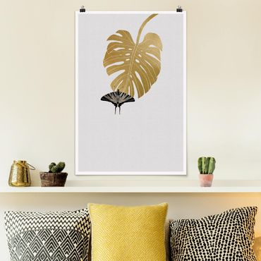 Poster - Monstera dorata con farfalla