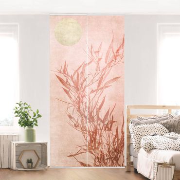 Tenda scorrevole set - Sole dorato con bambù rosa - Pannello