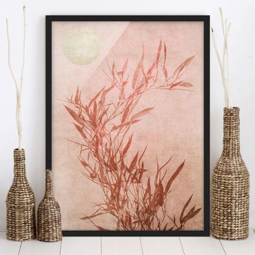 Poster con cornice - Sole dorato con bambù rosa