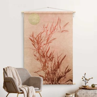 Arazzo da parete - Sole dorato con bambù rosa