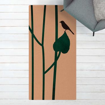 Tappetino di sughero - Mondo vegetale grafico - Uccellino su una foglia - Formato verticale 1:2
