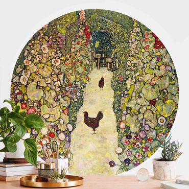 Carta da parati rotonda autoadesiva - Gustav Klimt - via Giardino con polli