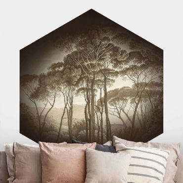 Fotomurale esagonale autoadesivo - Hendrik Voogd paesaggio con alberi in beige