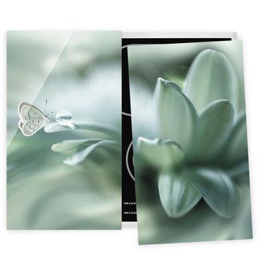 Coprifornelli in vetro - Farfalla E Gocce di rugiada In Pastel Verde