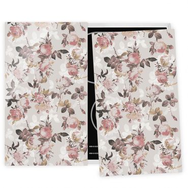 Coprifornelli in vetro - Vintage Floral Pattern With Roses - 52x60cm