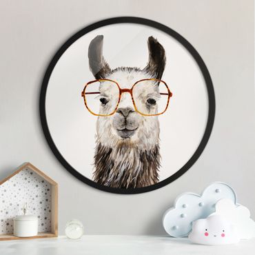 Quadro rotondo incorniciato - Lama alla moda con occhiali IV