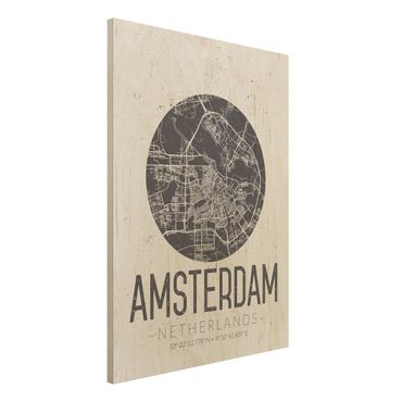 Quadro in legno - Amsterdam City Map - Retro- Verticale 3:4
