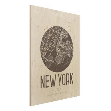 Quadro in legno - New York City Map - Retro- Verticale 3:4