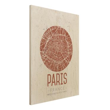 Quadro in legno - Paris City Map - Retro- Verticale 3:4
