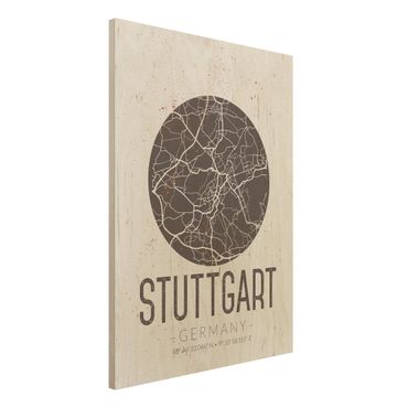 Quadro in legno - Stuttgart City Map - Retro- Verticale 3:4