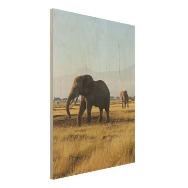 Quadro in legno - Elephants in front of the Kilimanjaro in Kenya - Verticale 3:4