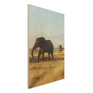 Quadro in legno - Elephants in front of the Kilimanjaro in Kenya - Verticale 2:3