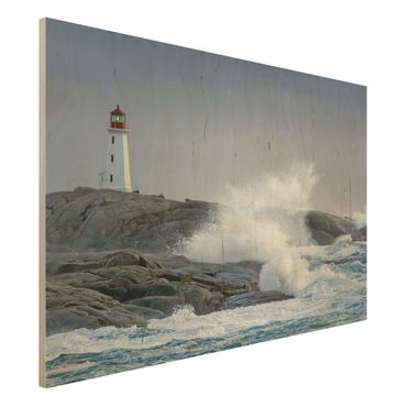 Quadro in legno - Storm Waves At The Lighthouse - Orizzontale 3:2