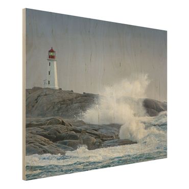 Quadro in legno - Storm Waves At The Lighthouse - Orizzontale 4:3