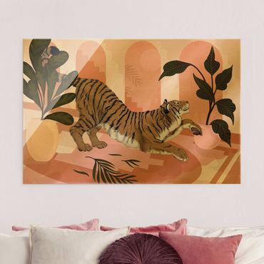 Quadro in vetro - Illustrazione Tiger in rosa pastello pittura - Orizzontale 2:3