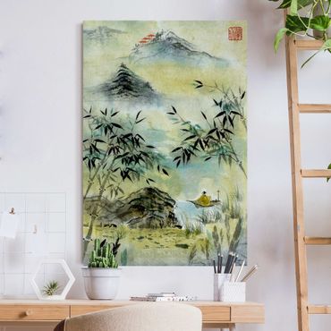 Quadro fonoassorbente - Disegno giapponese ad acquerello foresta di bambù