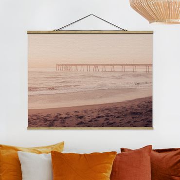 Foto su tessuto da parete con bastone - Costa con mezza luna in California - Orizzontale 4:3
