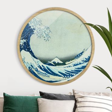 Quadro rotondo incorniciato - Katsushika Hokusai - La grande onda di Kanagawa